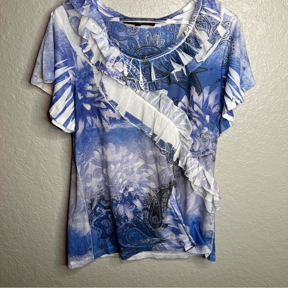 French Bazaar Blue Ruffled Top - Picture 5 of 5